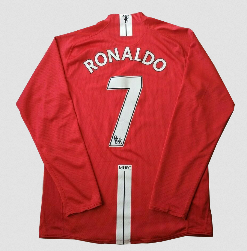 2007-08 Manchester United Retro Long Sleeve Home Red Soccer Jersey Shirt Ronaldo #7